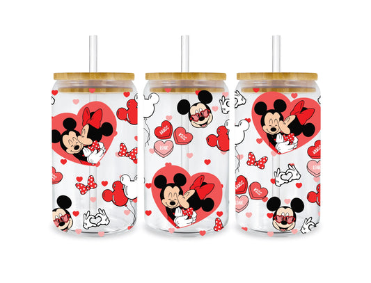 UV DTF 16 Oz Libbey Glass Cup Wrap - Enchanting Disney Valentine's Day Romance