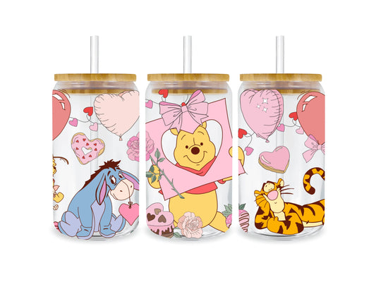 UV DTF 16 Oz Libbey Glass Wrap - Disney's Winnie The Pooh & Friends Valentine's Edition