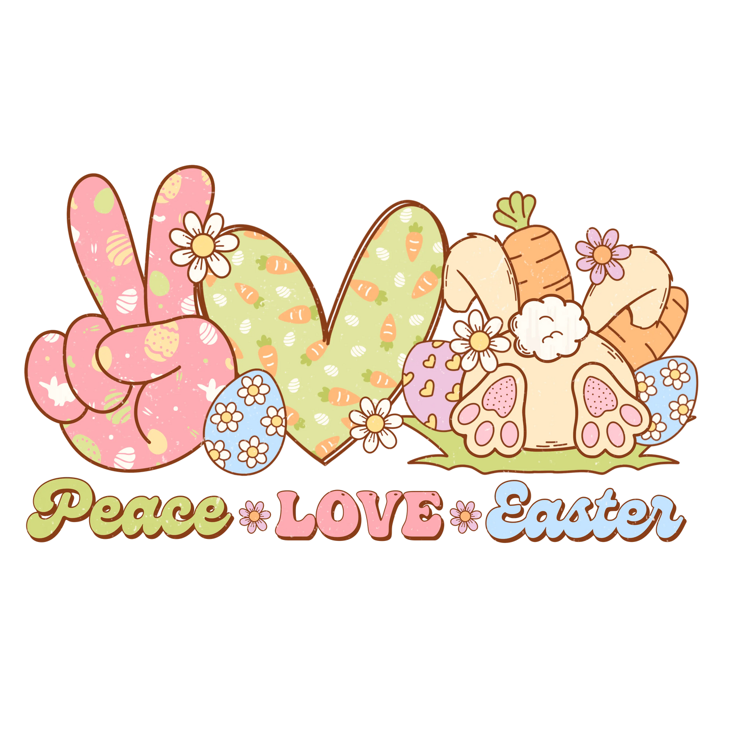 Retro Peace Love Easter Design - DTF Ready To Press