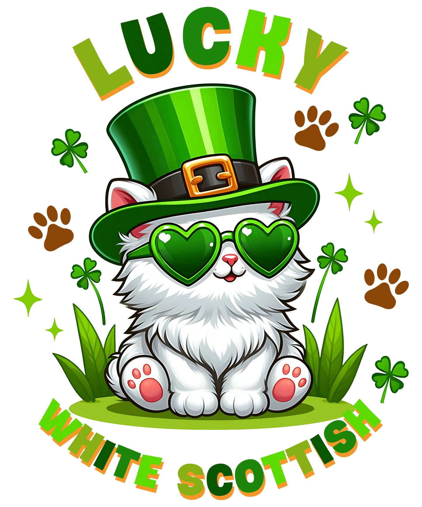 Cute Lucky Scottish Cat Saint Patricks Day Design - DTF Ready To Press