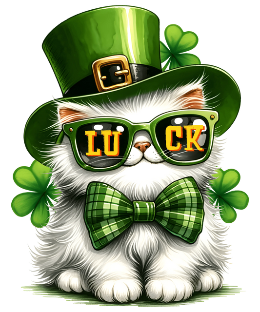 St. Patrick's Day Cool Lucky Cat Design - DTF Ready To Press