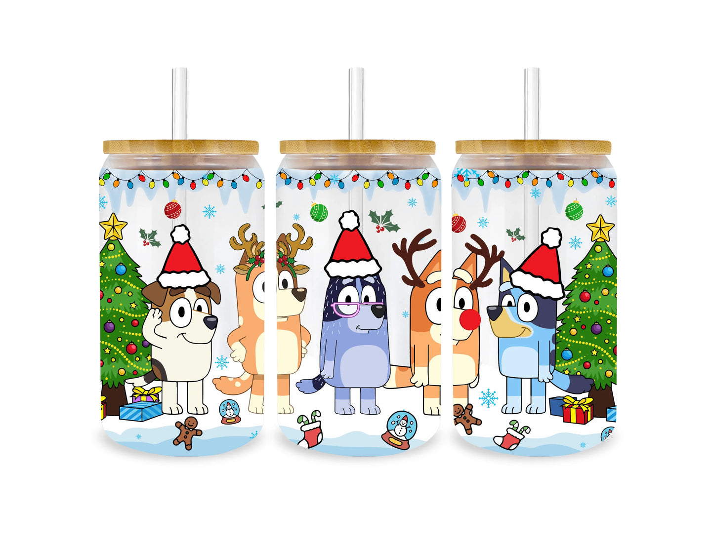 UV DTF 16 Oz Libbey Glass Wrap - Bluey and Friends Christmas Cheer