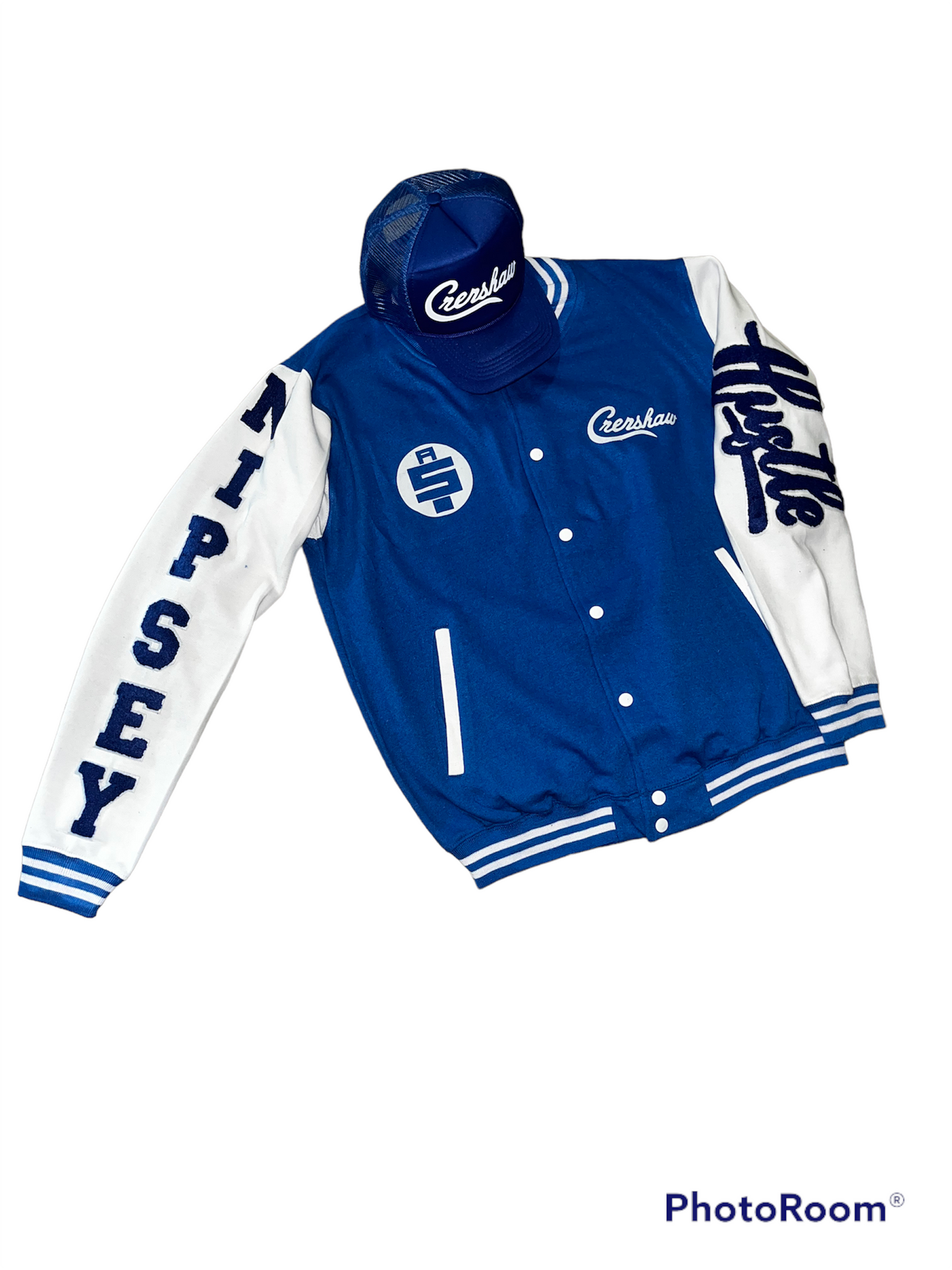 NIPSEY HUSSLE -CUSTOM JACKET AND TRUCKER HAT- BY TOP40BRAND